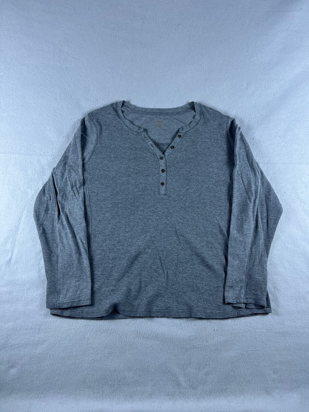 Eddie Bauer Thermal Henley Shirt Mens XL Gray Long Sleeve Waffle Knit Cabincore
